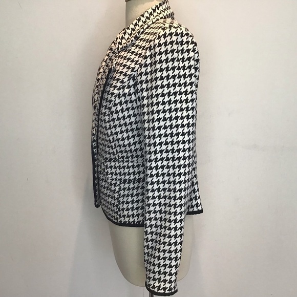 Black/White houndstooth lined knit one button black trim Donna Moore jacket M - Picture 5 of 11